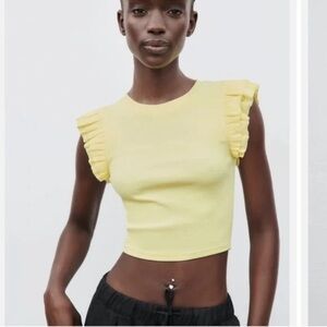 Zara Lemon Ruffle Sleeve Crop Top